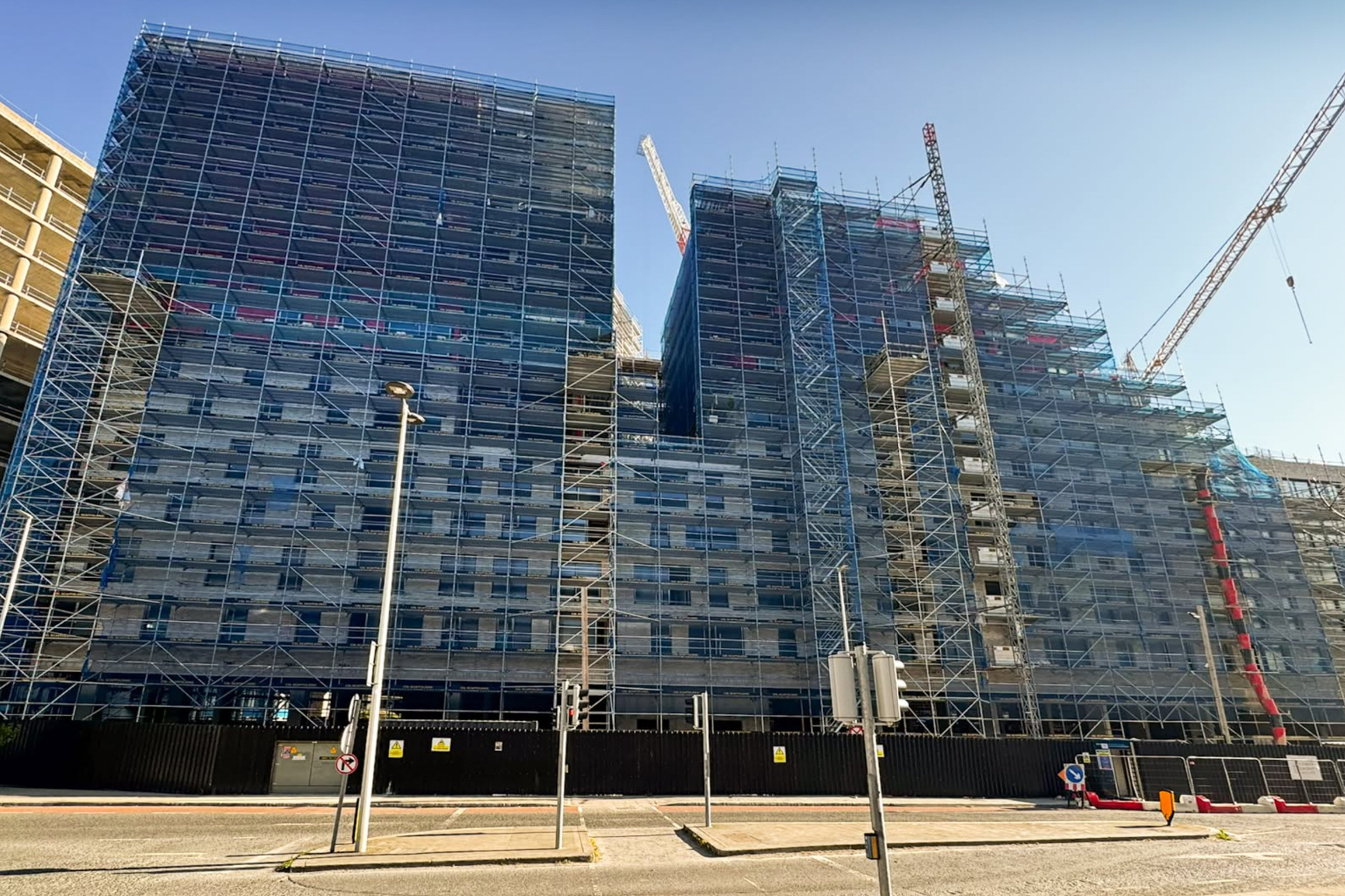 Rockbrook under construction, façade still in scaffolding